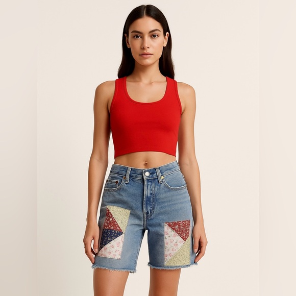 Levi’s 501 150 Year Anniversary Denim Shorts Blue Appliqué Floral Patchwork 30